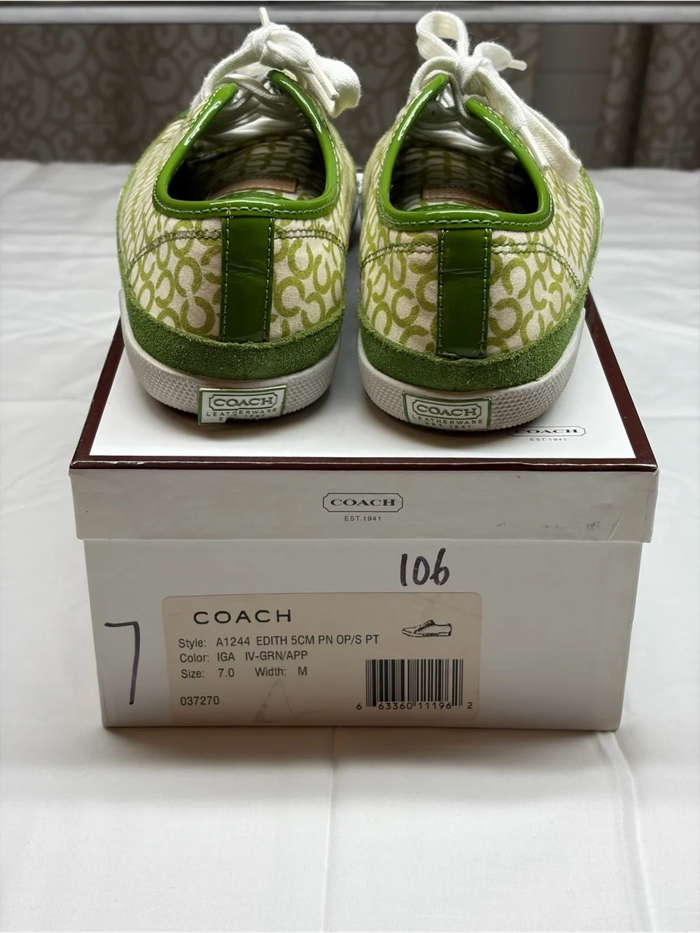 Coach Women's Green Signature Court Sneaker Size 7